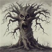 An image of a haunted tree with a face.