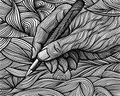 An illustration of a hand writing