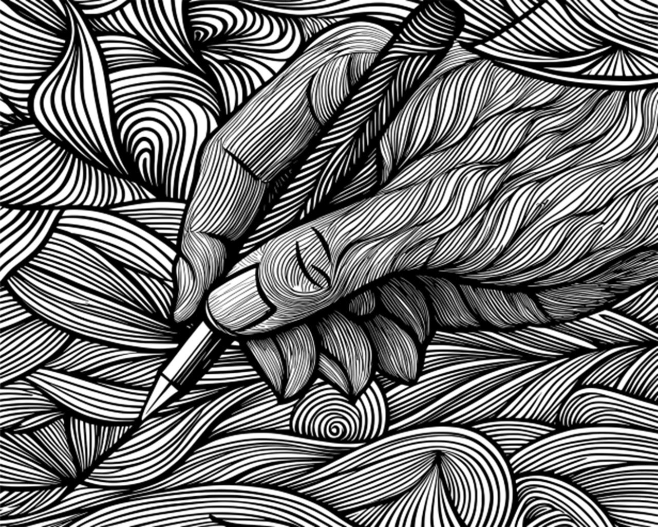 A drawing of a hand writing.